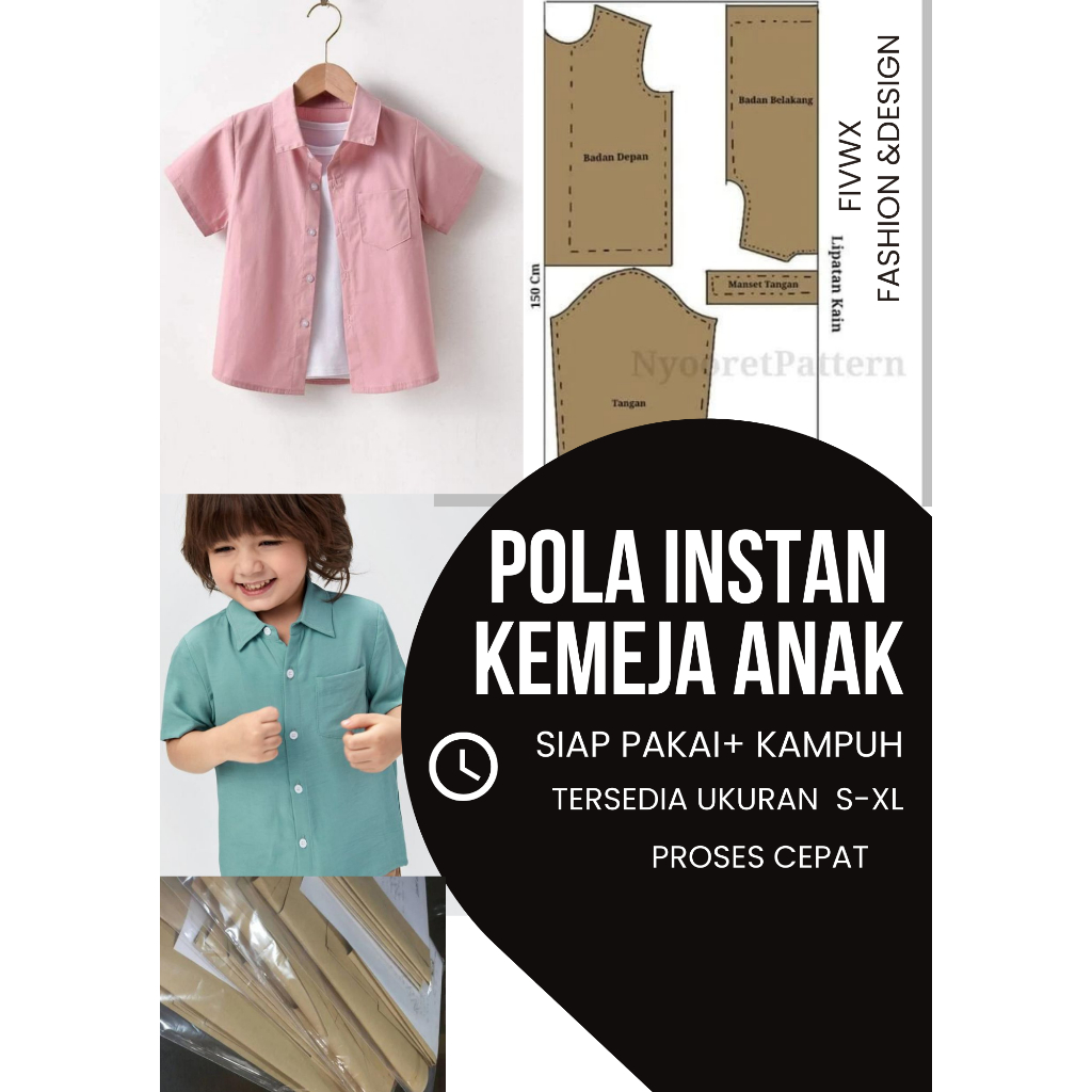 Pola Instan Jiplak Dasar Baju Kaos Anak - Fivwx Pola Kemeja Anak