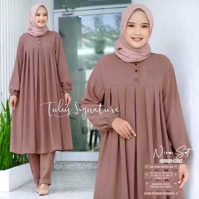 SIZE JUMBO LD 110 120 130CM XL XXL XXXL NIRA SETCEL LONG TUNIK + CELANA BAHAN RAYON TWILL/ SETCEL KA