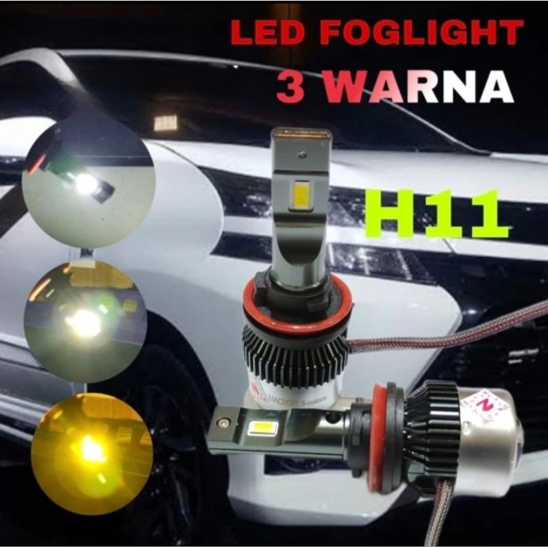 Lampu Led H11 Macrone MC6 3warna, Sepasang