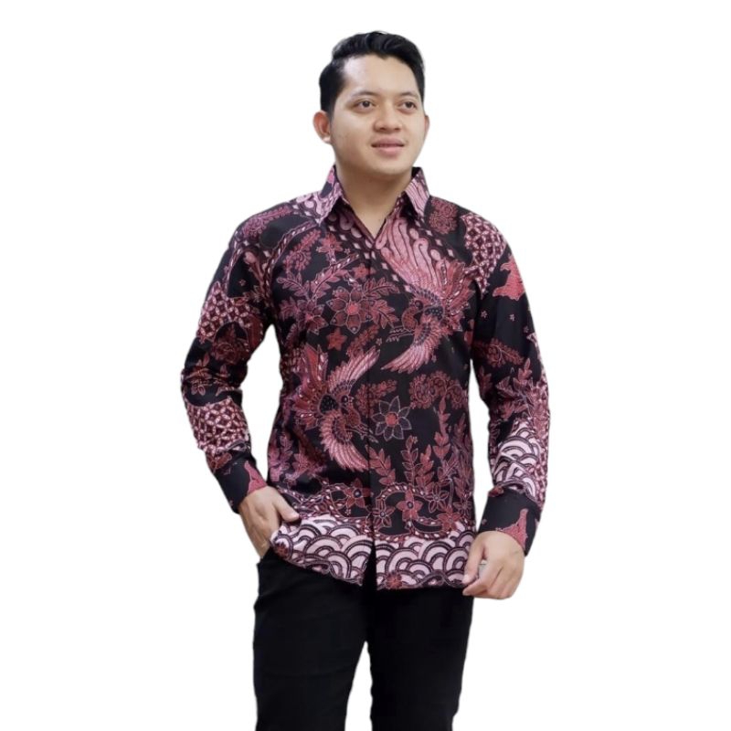 Baju Batik Pria Pink Fanta Bahan Katun Lengan Panjang Premium Modern Pria Asli Solo Sragen Lapis Fur