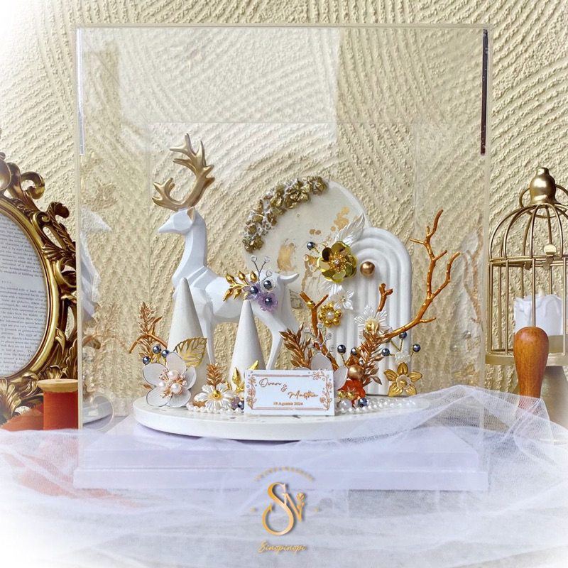 RING BOX DEER MOON PAKAI PENUTUP | RUSA PUTIH | TEMPAT CINCIN TUNANGAN LAMARAN PERNIKAHAN WEDDING EN