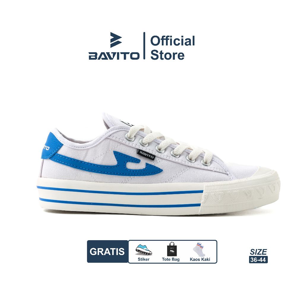 Bavito 36-44 Basic Low White Blue  - Sepatu Sneakers Casual Pria Wanita