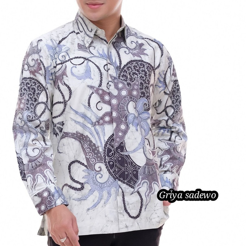 Baju Kemeja Batik Pria Dewasa Lengan panjang Tulis Kombinasi Satin premium Motif Wulan