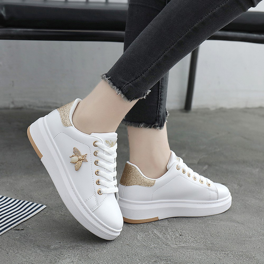 sepatu sneakers wanita warna putih korea casual