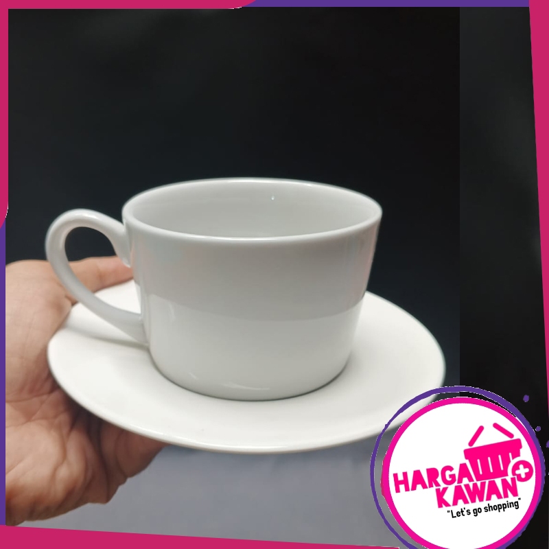 Cangkir kopi dan teh berserta tatakan bahan keramik Warna putih KPB02
