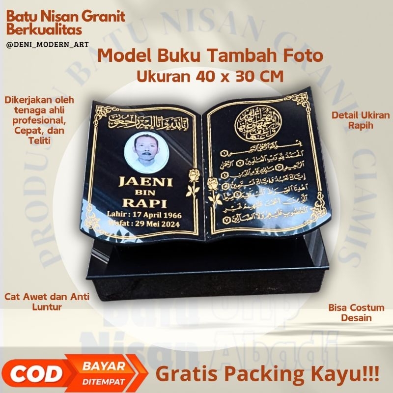 BATU NISAN MAKAM GRANIT FULL DUDUKAN PLUS FOTO UK 40X30 CM