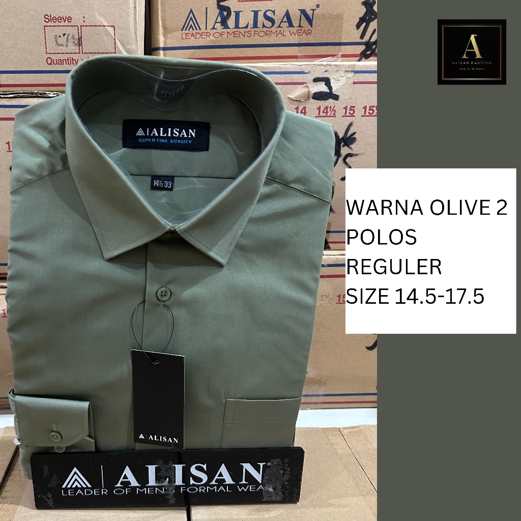 Alisan Kemeja Pria Lengan Panjang Polos Reguler Warna OLIVE 2