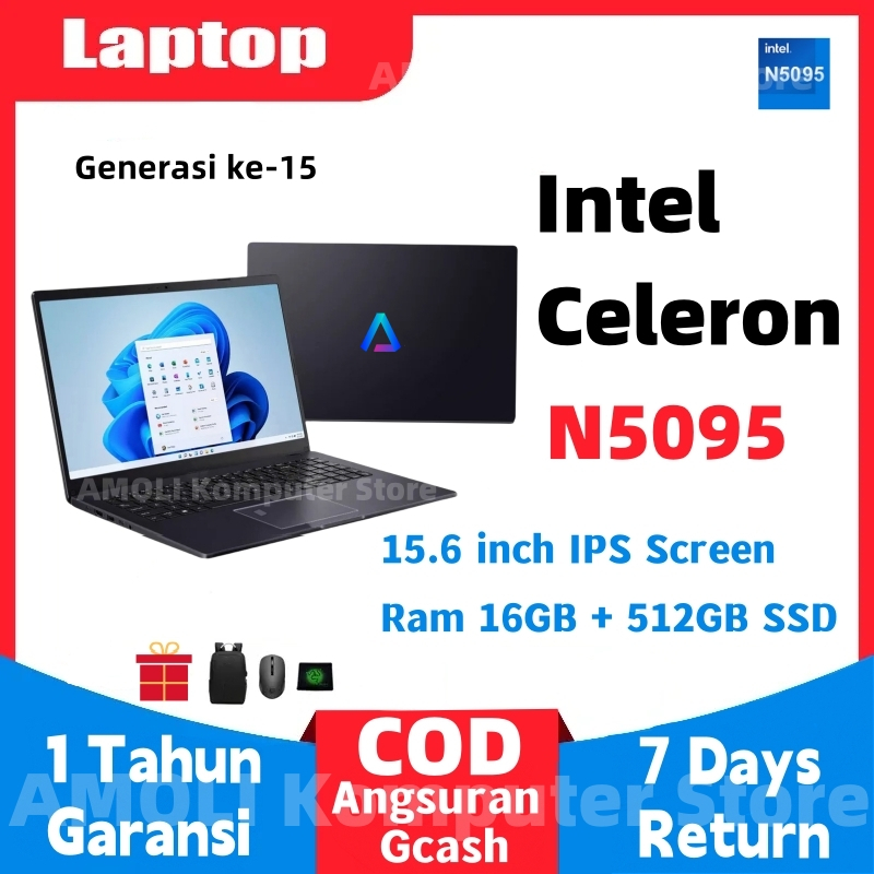 AMOLI「2024 Laptop Terbaru」 Hitam / Pink  Asli computer Notebook RAM 16GB + 512GB SSD Window 11 Pro G