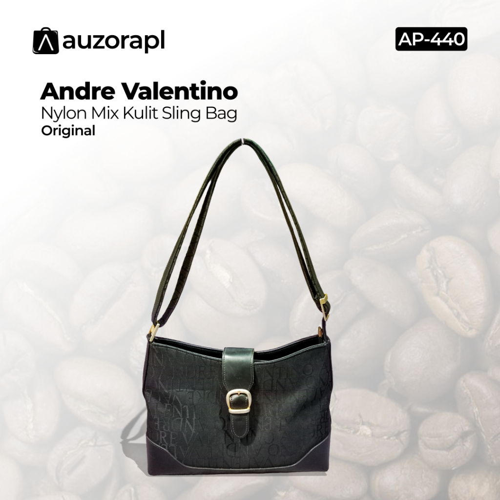 Andre Valentino Original Sling Bag Bahan Kulit Mix Nylon Emboss Logo