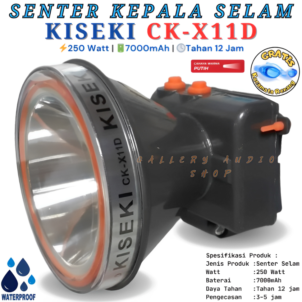 Senter Kepala Selam Original KISEKI Cahaya Putih Dan Kuning ( GRATIS KACAMATA SELAM ) | Senter Kepal