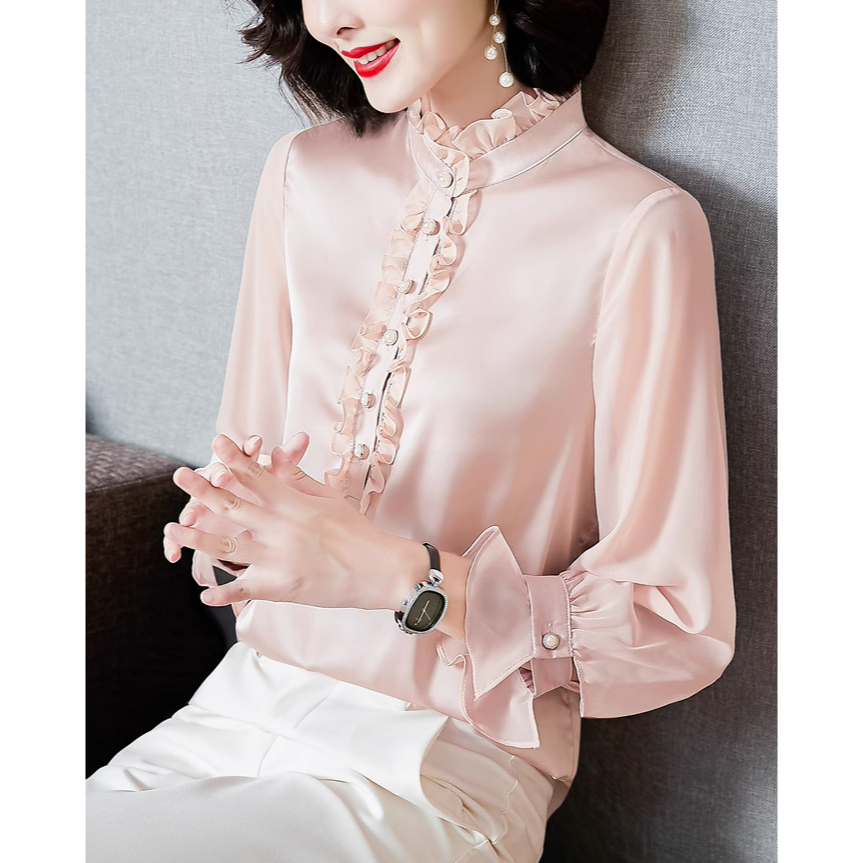 atasan blouse satin wanita korea T8326