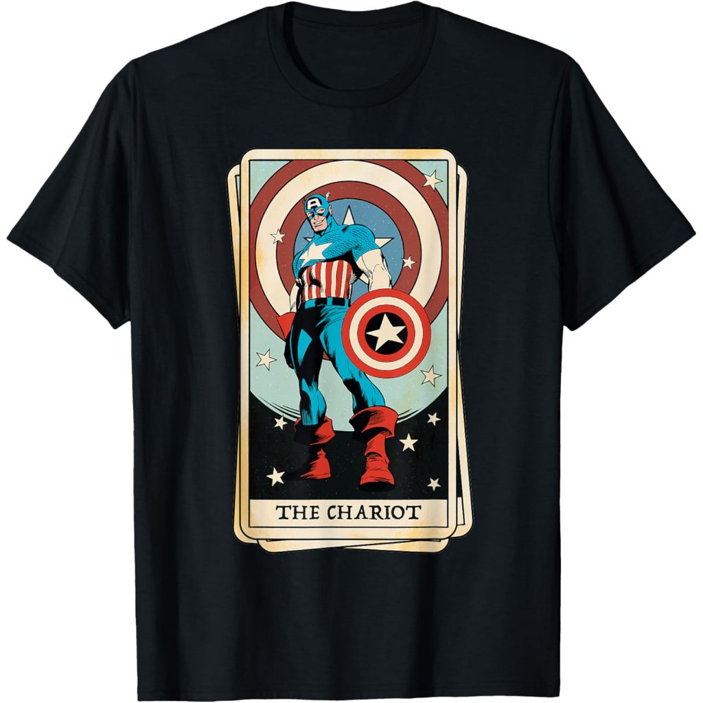 Baju Kaos Dewasa Marvel Tarot Arcana Captain America as the Chariot Card T-Shirt