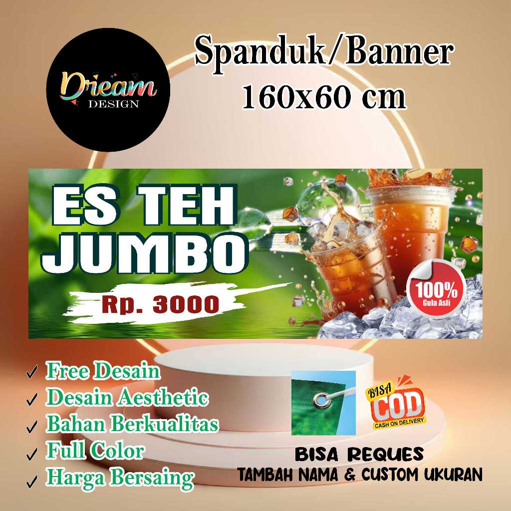 Spanduk  160X60 CM ES TEH JUMBO 3000   Custom Desain