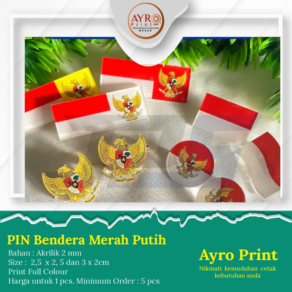 Pin Bendera Merah Putih Bulat Kotak Garuda Pancasila  PIN Bros Aksesoris Indonesia