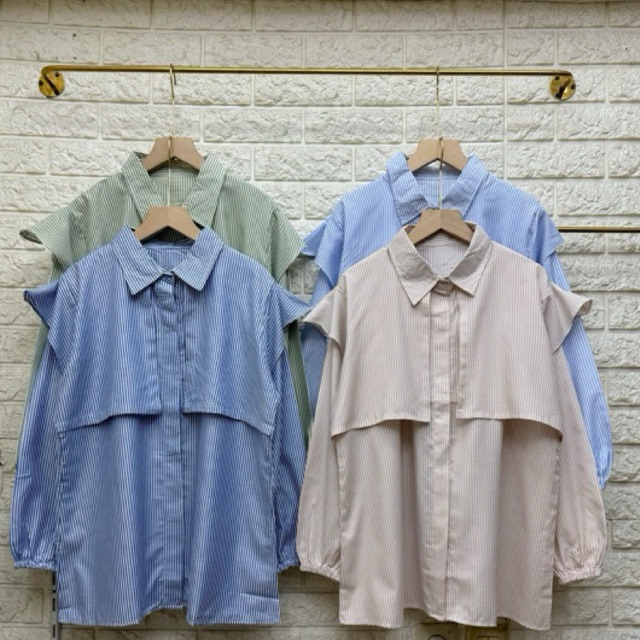 Kemeja Vest wanita Dena Top atasan rompi kemeja wanita salur kemeja kekinian kemeja korean korea