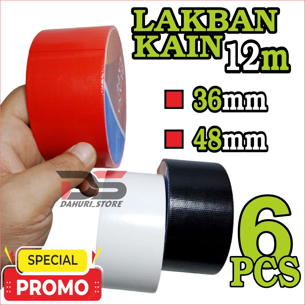 LAKBAN KAIN, CLOTH TAPE, LAKBAN HITAM, LAKBAN MERAH LAKBAN PUTIH 48MM PANJANG 12 METER