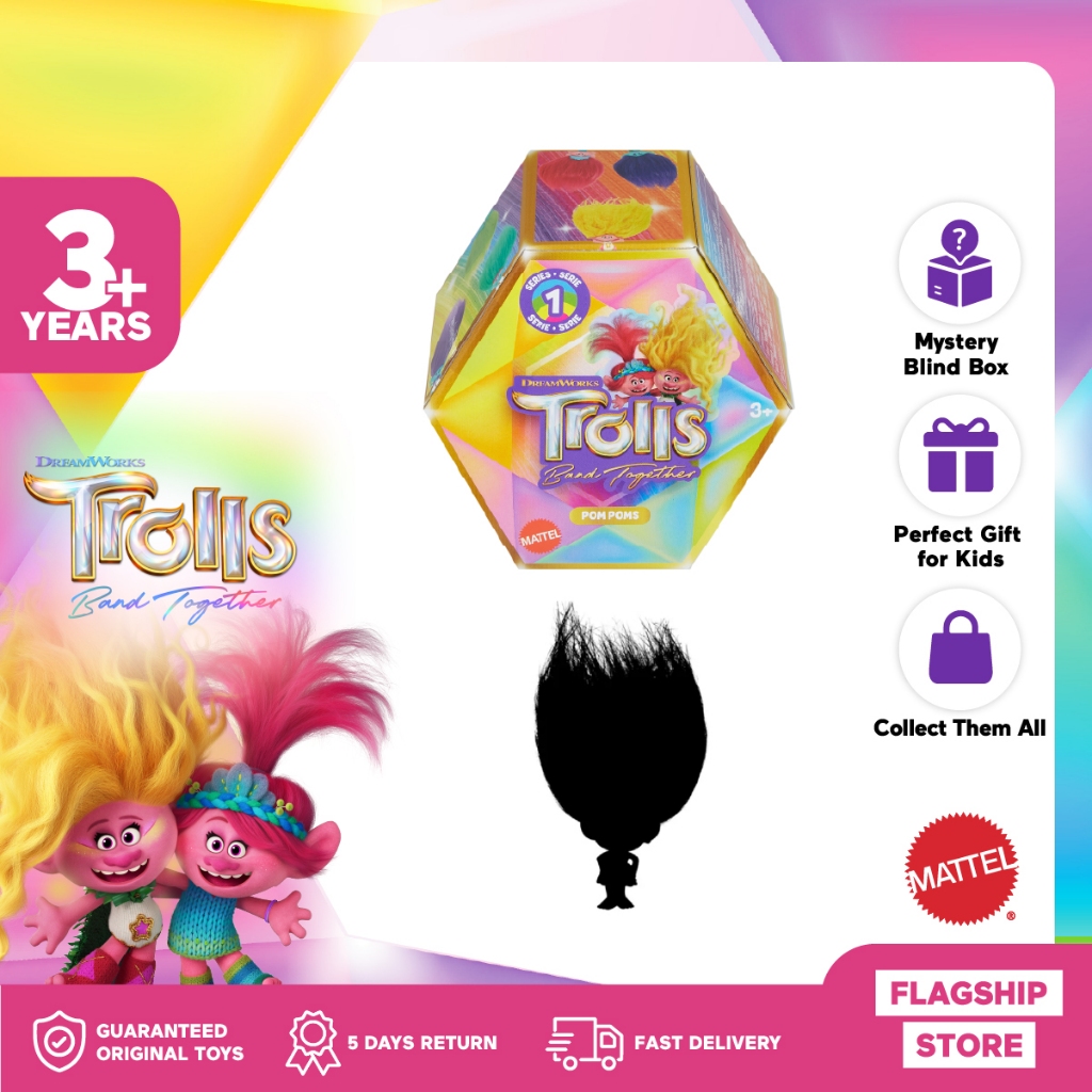 Trolls Band Together Rainbow Pom Poms Keychains With Surprise Mini Doll - Mainan Boneka Anak Perempu