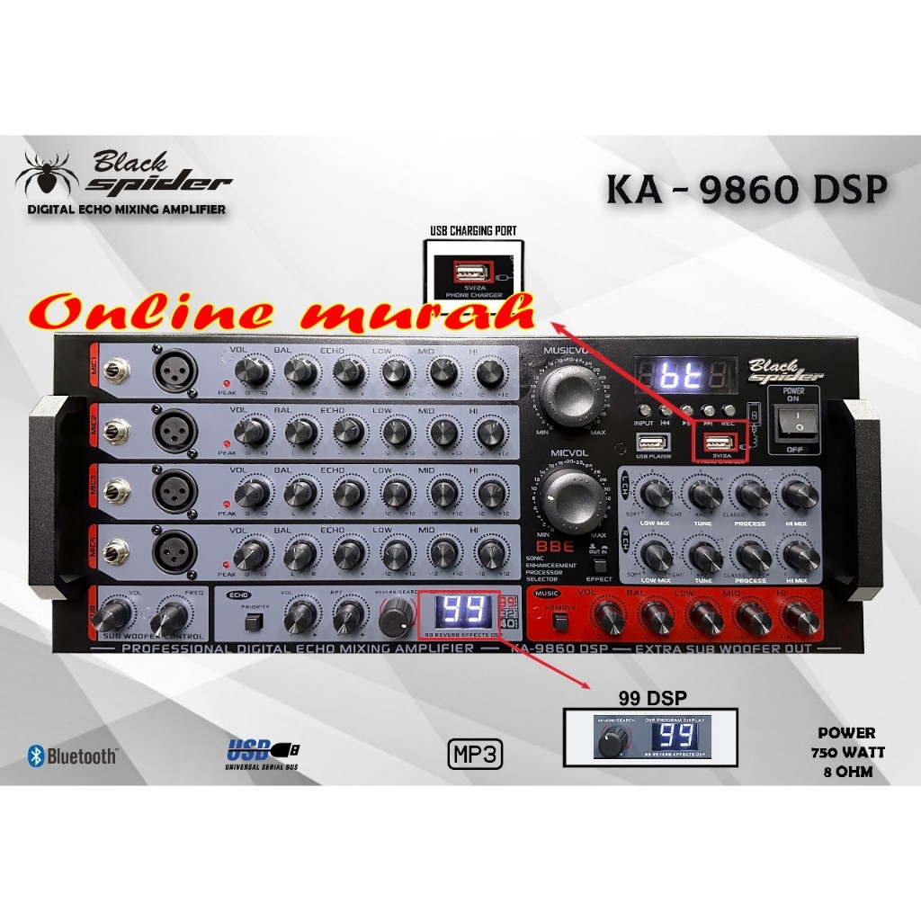 amplifier black spider ka9860dsp / ka 9860 dsp / ka9860 dsp 99 reverb