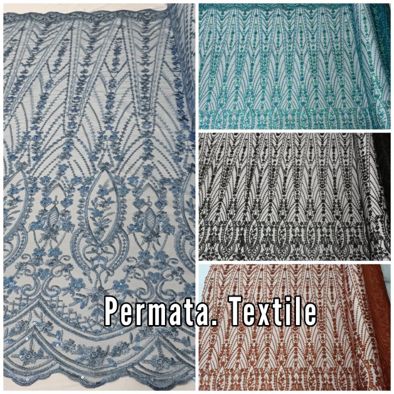 Kain Tille  Payet  Bordir Super Premium/ Tulle Payet piramida mewah / Bahan  Bridesmaid Dan Baju Nik