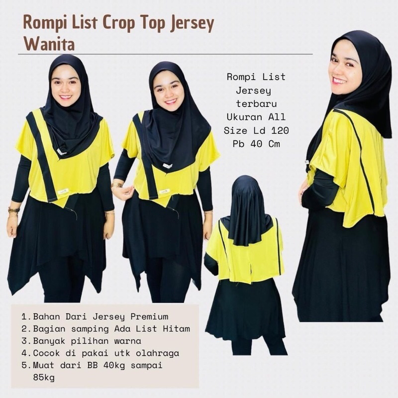 ROMPI OLAHRAGA WANITA-Rompi Crop Lis Hitam/Outfit Olahraga Wanita/Baju Olahraga Muslimah