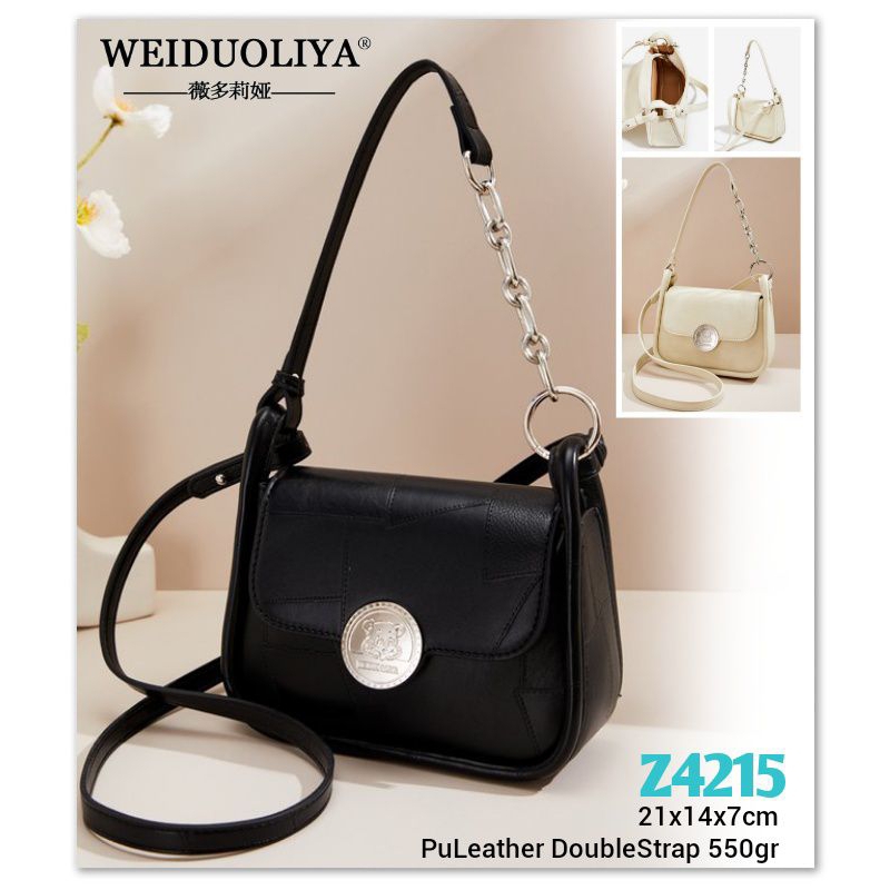 Gij. Z4215 1kg2 WEIDUOLIYA Saddle Bag Tas Selempang Wanita Slingbag  21cm DoubleStrap Black, Beige T