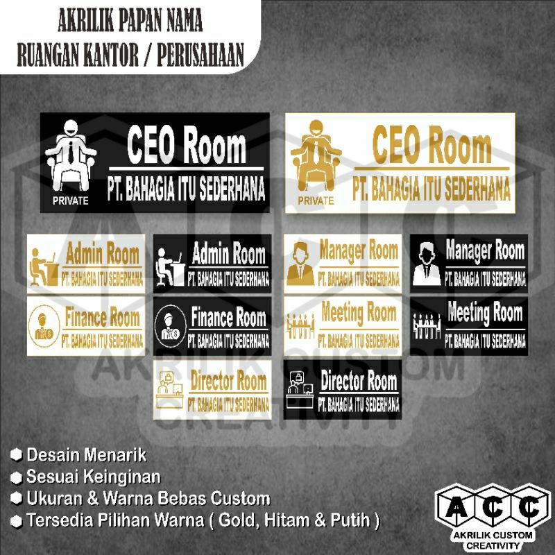 PAPAN NAMA RUANGAN KANTOR/PERUSAHAAN AKRILIK CUSTOM