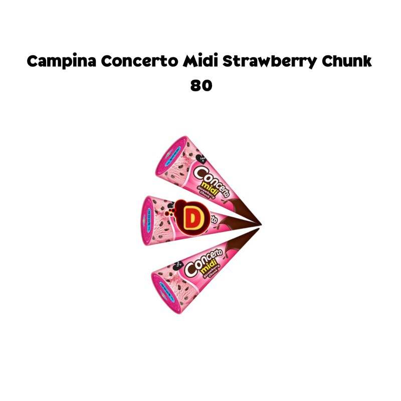 

Es cream Campina Concerto Midi Strawberry chunck 80ml | es krim | es krim stoberi | stroberi | stoberi dan coklat potong