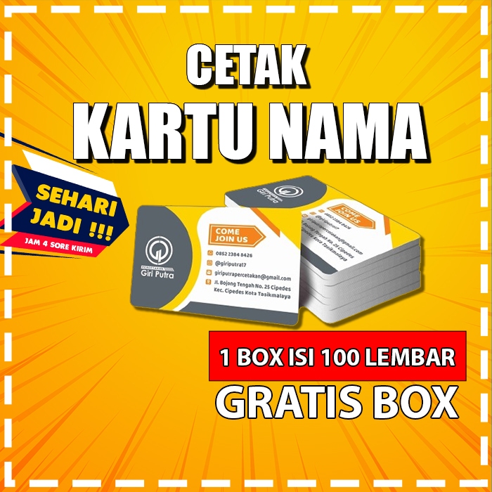 

Kartu Nama isi 100 free Box/ Kartu Nama Custom/ Bussiness Card/ Kartu Nama 1 sisi 2 sisi sehari jadi