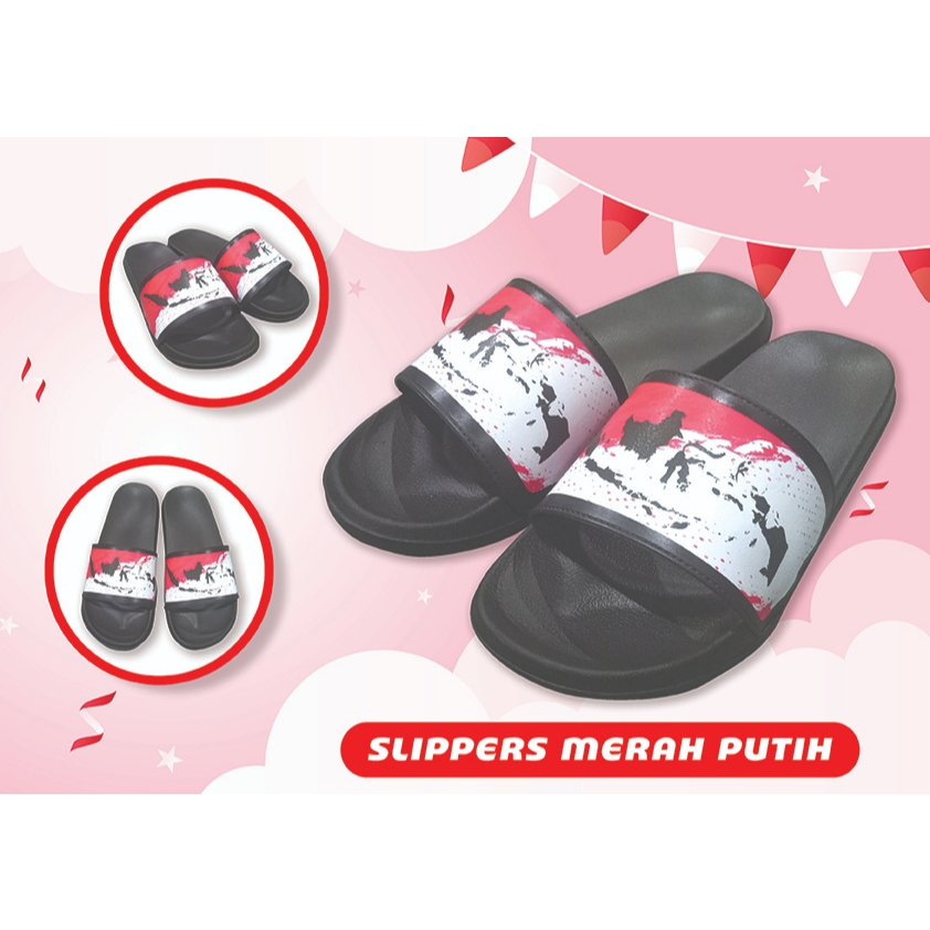 Sandal slippers Karet Motif merah-putih