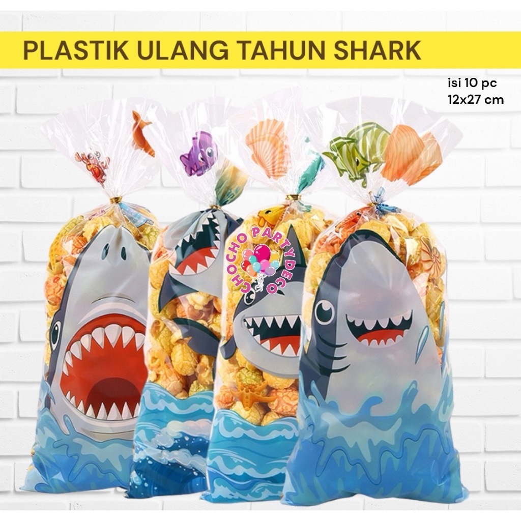 Plastik Ulang Tahun SHARK isi 10 / Plastik Ultah Anak Baby Shark