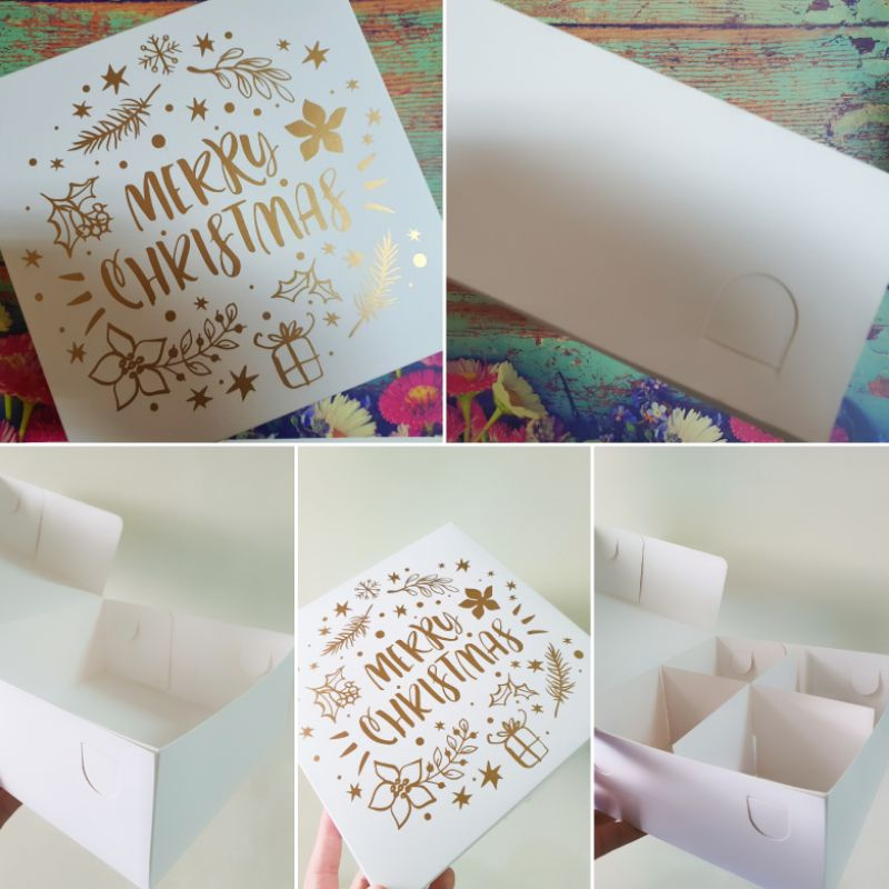 

10 pcs box minichiffon isi 4 warna ivory ukuran 20x20x8cm gold christmas