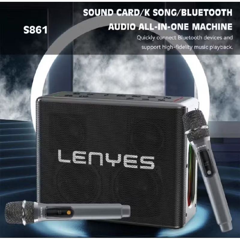 LENYES S861 150w KTV RGB LED light wirelles speaker + microphone karaoke bluetooth