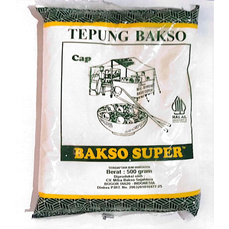 

CAP BAKSO SUPER, TEPUNG BAKSO GABUNGAN TAPIOKA DAN AREN 500 GR. JUAL 2 X 500 GR (2 BUNGKUS @ 500BGR)