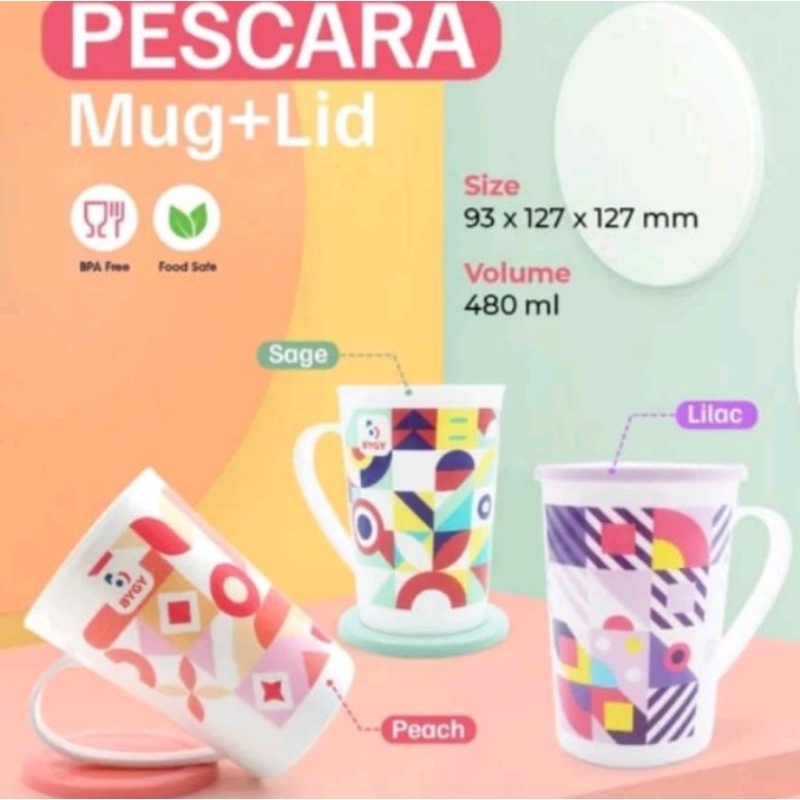 Gelas Pescara + Tutup 480ml Biggy HomeGelas Cangkir Tutup Plastik Mug Minum Plastik Warna Anti Tumpa