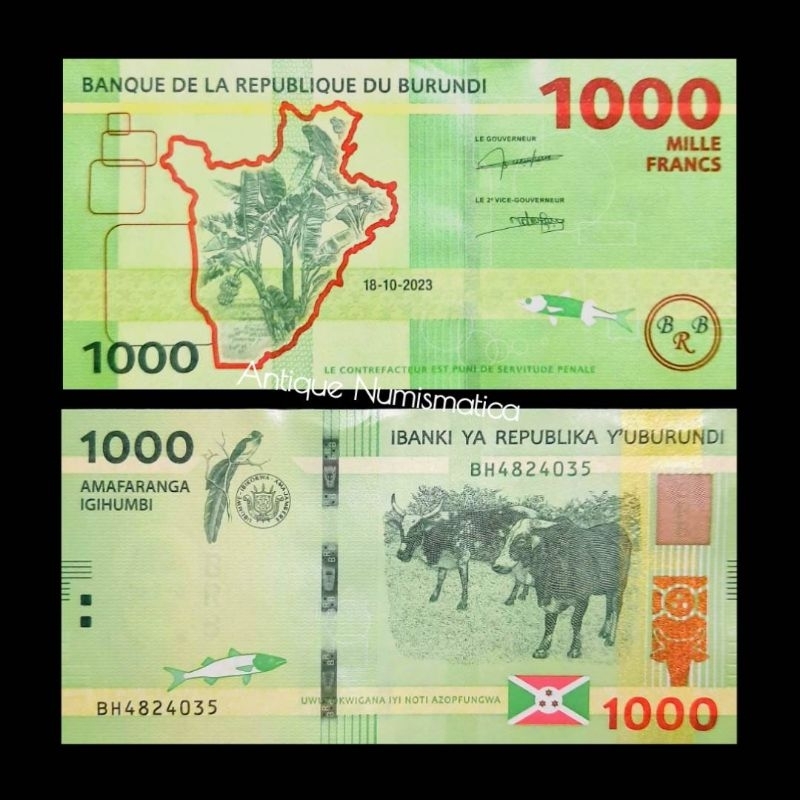 UANG ASING BURUNDI 1000 FRANCS 2023 UNC GRESS AFRICAN BANKNOTE