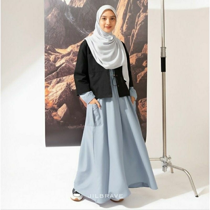 (READY Stock) ❤️ ISHANA DRESS JILBRAVE 2 in1 FREE Gift ❤️ // Dress Gamis Syar'i Set Outer Linen Mode