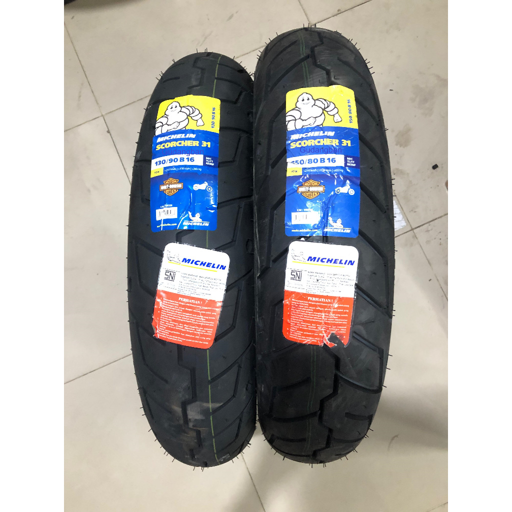 ( PAKET 2 BAN RING 16) Michelin Scorcher 31 130 / 90 - 16 dan 150 / 80 - 16 TUBELESS Ban Motor MOGE