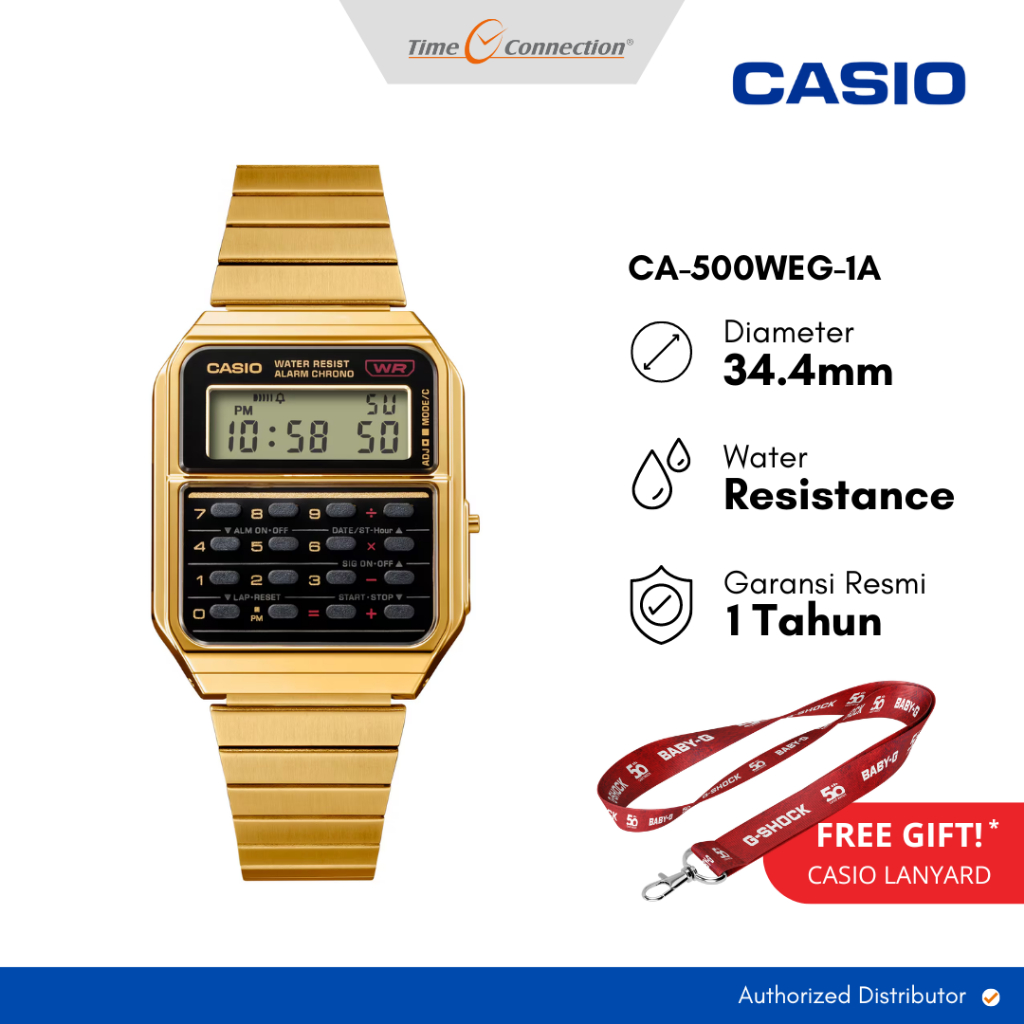Casio CA-500WEG-1A Stainless Steel Emas Original / Jam Tangan Unisex Pria Wanita Digital Rantai