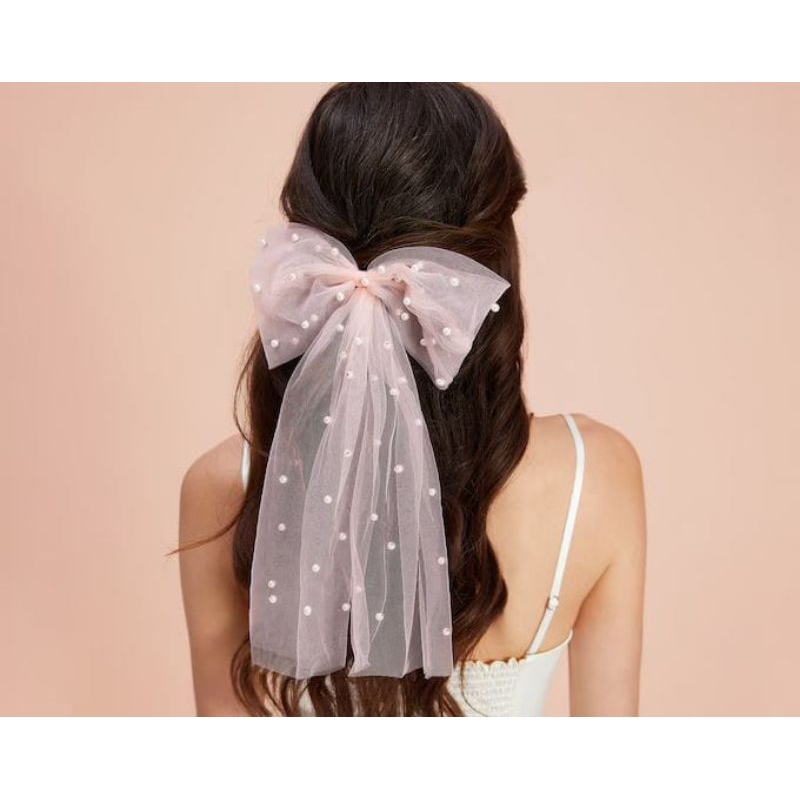 [VM162]wedding veil kerudung pengantin BABY PINK slayer polos waist length panjang sepinggang lembut