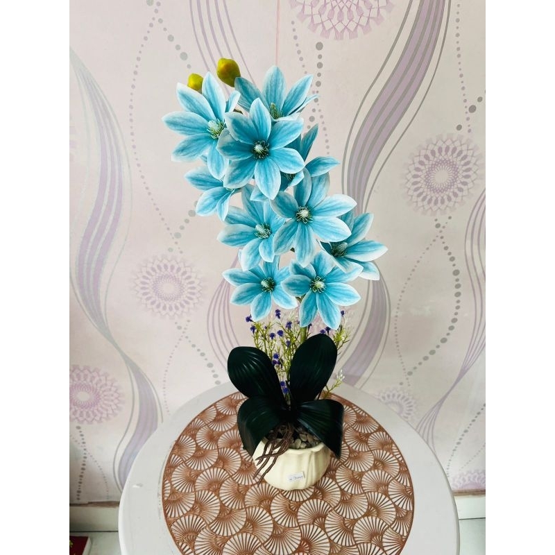 BL08 Bunga Artificial Anggrek Latex Cymbidium Biru