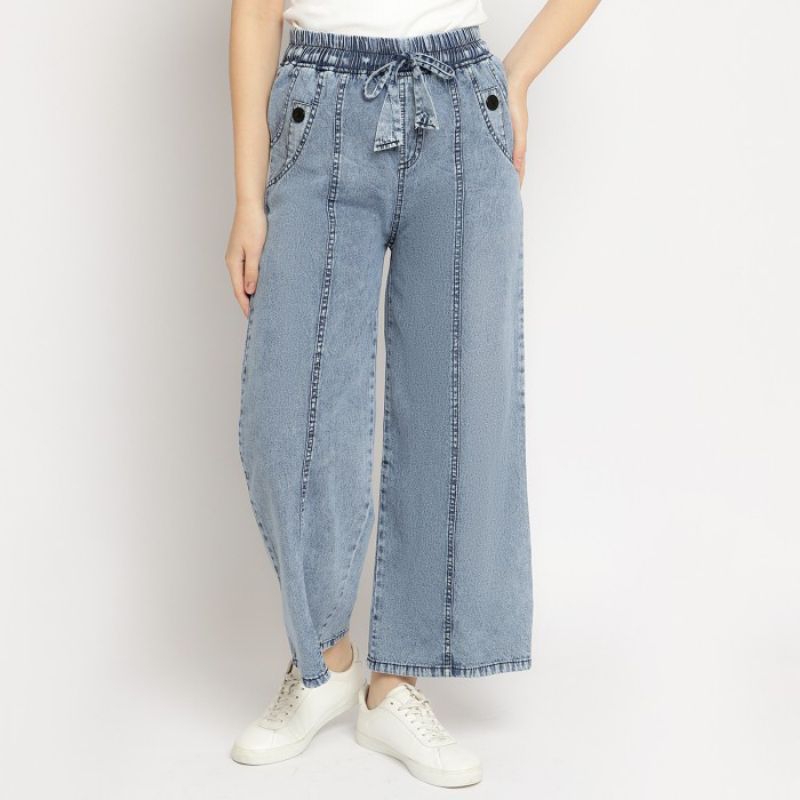 KULOT JEANS SNOW TULANG PREMIUM, KULOT JEANS TALI SERUT, KULOT JEANS PINGGANG FULL KARET