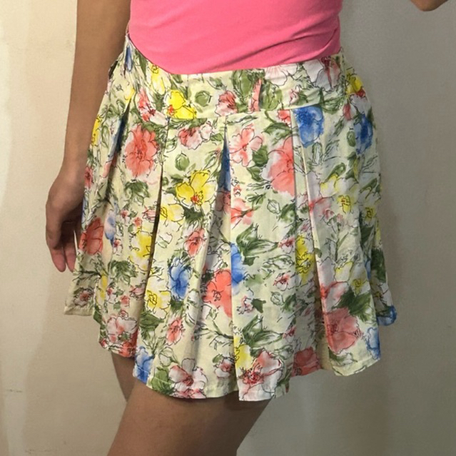 Floral Mini Skorts Satin Skirt