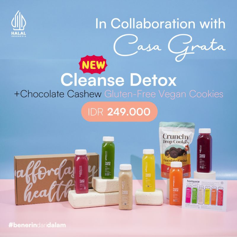 

Cleanse Detox + Chocolate Cashew Gluten-Free Vegan Cookies (6 Botol + 1 Snack)