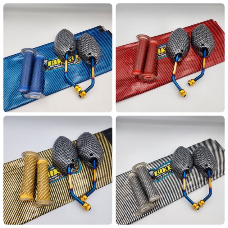 Kulit Jok Karbon+Spion Beat Karbon Twotone+handgrip Karbon Silver