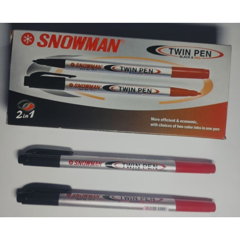 

Spidol Snowman Twin Pen Hitam & Merah (Black & Red) 1 Lusin