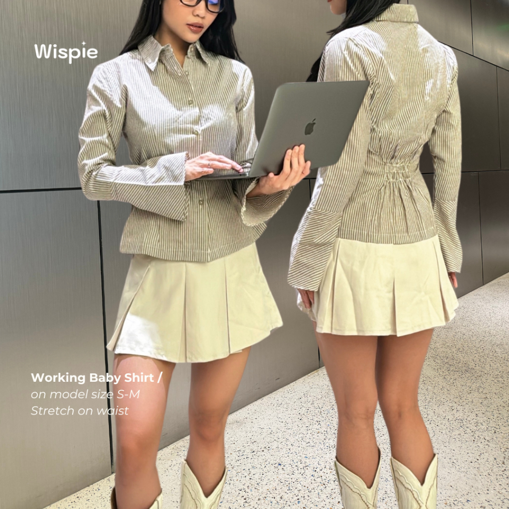 Wispie Working Baby Shirt | fitted shirt kemeja salur kantor kerja wanita lengan panjang formal slim