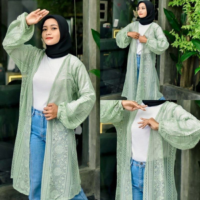LONG OUTER CARDIGAN BROKAT / CARDIGAN BRUKAT LENGAN PANJANG BALON