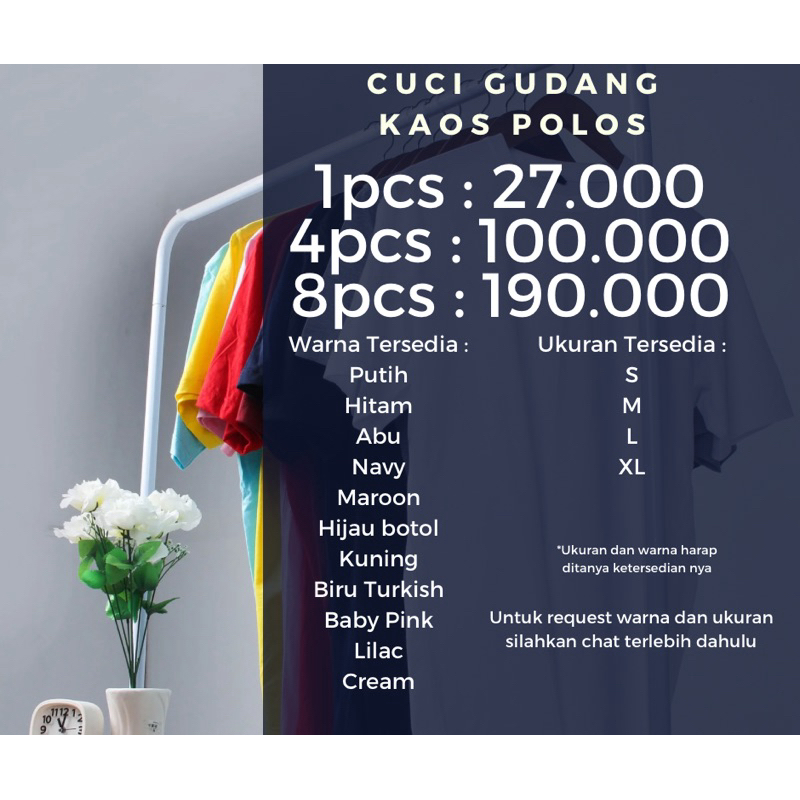 CUCI GUDANG Kaos Polos berbagai warna dan ukuran