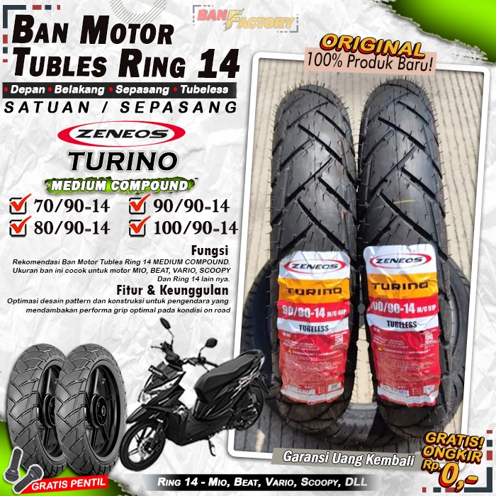 Ban Motor Beat Zeneos Turino Ring 14 Tubles Ban Motor Tubeless Mio Beat Vario Scoopy Ring 14 Tubles