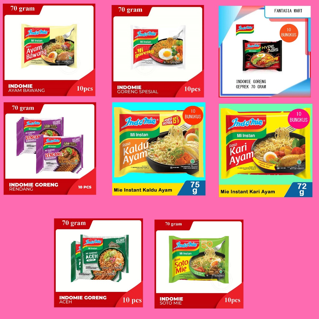 

INDOMIE ANEKA VARIAN PACK PER 10 BUNGKUS FUN CORNER DENGAN PAKING AMAN